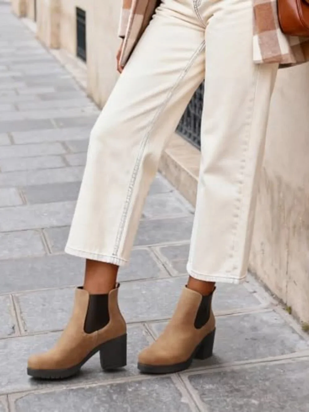 Women's High Chunky Heel Chelsea Ankle Boots Slip On Elastic Fall Heeled
